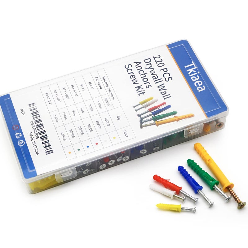 Tkiaea Drywall Anchors and Screws Kit 220Pcs, 110 Plastic Anchors, 110 Wall Screws, Includes 6 Different Size Wall Anchors and Screws for Drywall - Image 5
